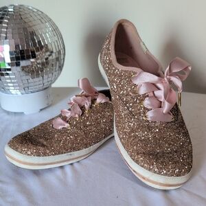 Kate Spade Glitter Sneakers with Pink Satin Laces
